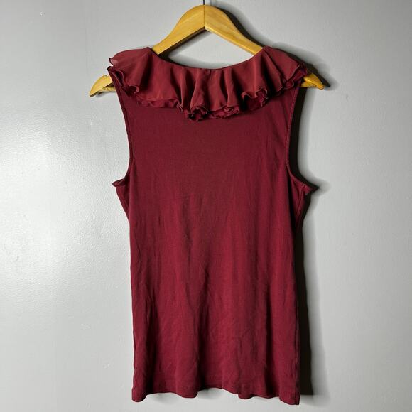 Vintage Lauren Ralph Lauren Y2K Women’s Babydoll Tank Large Maroon Chiffon 90s - Picture 6 of 6